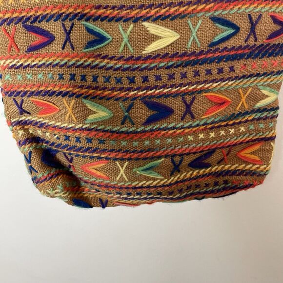 Vtg Handmade Woven Colorful Burlap Market Tote Bag Purse Boho Hippie Artsy - Picture 5 of 6